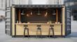 © MUHAMMAD - Contemporary converted shipping container designed as a versatile outdoor bar, showcasing innovative modular architecture for dynamic urban pop-up events and efficient service.