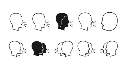Wall Mural - Icons representing communication and dialogue, with a focus on spoken words and conversation