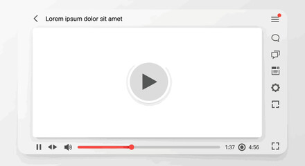 Vector illustration of a modern video player interface element. Clean user interface template for online streaming services and websites.