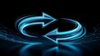 © Pippin - A glowing, blue digital loop with two arrows in a circular motion, representing the concepts of data transfer, synchronization, and a continuous cyclical process.