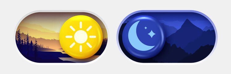 Wall Mural - on and off toggle switch buttons. dark mode and light mode. material design switch set. day and nigh