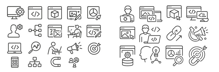 Illustration of various digital technology concepts showcasing coding, data analysis, and communication strategies for modern businesses