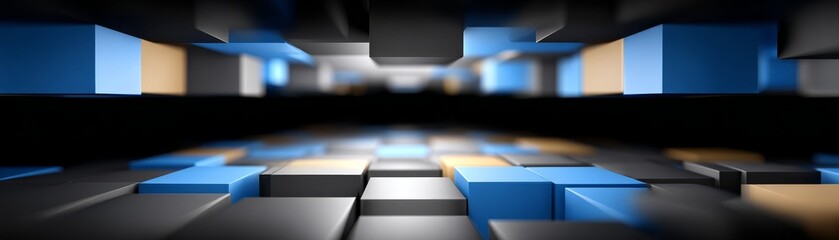 Dynamic three dimensional cube structure creating a complex abstract geometric background pattern for technology concepts.