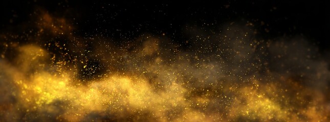 Golden Dust Particles on Black Background