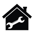 © Unnati - A black house icon with a chimney and a white wrench inside representing home repair services vector