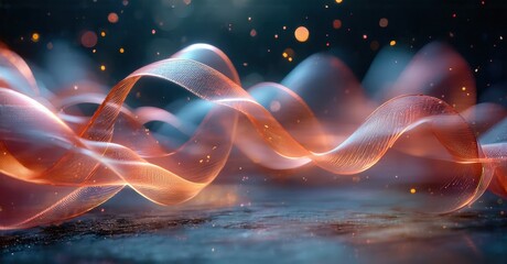 Wall Mural - abstract ribbons flow, illuminated. dramatic lighting creates dynamic waves, glowing particles, dark