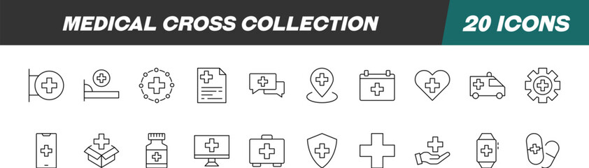 Wall Mural - collection of signs of medical cross. suitable for books, stores, shops. editable stroke in minimali