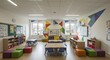 © dedy - Brightly Colored Classroom Interior with Playful Geometric Wall Decorations