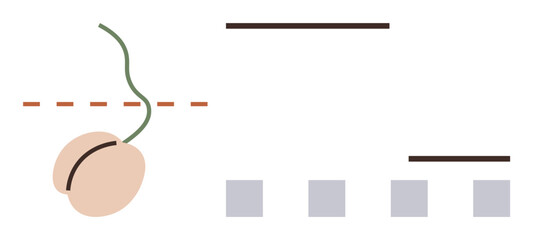 Seedling with sprout, dashed line, solid lines, and square shapes. Ideal for growth, development, nature, progress strategy planning education. Minimalistic flat metaphor