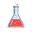 © Yumna - A red liquid bubbles in a glass Erlenmeyer flask, suggesting a scientific experiment or chemical reaction.