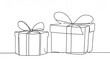 © Kila - Continuous line art drawing of two gift boxes with bows. Minimalist design for presents, celebrations, and special occasions.