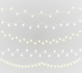 Wall Mural - png holiday decoration with shiny christmas chain and background of white isolated light ribbon perf