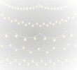 © ANATOLII - PNG transparent holiday garland with glowing string lights and gold ribbon on white background perfect for festive celebration banner or marketing card in bright colourful design