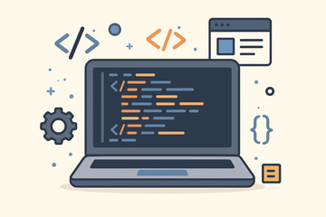 programming and web development concept. laptop with coding screen. software engineering, app develo