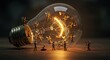 © hitomi - 幻想的な光輝く電球 妖精たち活気溢れる作業