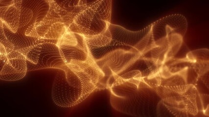 Wall Mural - golden abstract wave structure made of light particles floating over a deep red background, symboliz