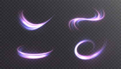 Wall Mural - glowing pink-violet light swooshes with soft blue tint on transparent background. curved motion trai