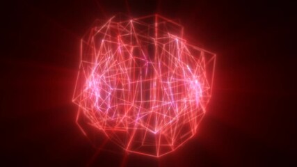 Wall Mural - vibrant red glowing digital sphere with dynamic interconnected lines and energy spark effects on a d