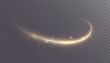 © Valeriia - Golden curved light trail with spark particles and soft glow on transparent background. Bright arc swirl with glitter dust for overlays, headers and abstract design.