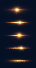Wall Mural - horizontal golden light flares with starburst and bokeh. bright linear glow with spark particles and