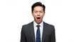 © Taufik - Young Asian man in business attire yawning with tired expression, isolated on white background. Generative AI