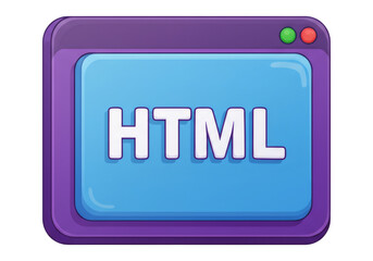 blue screen with html text in purple framed interface window with transparent background
