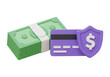 © タンロック - Green Stacked Cash And Purple Credit Card With Dollar Sign Shield Protection