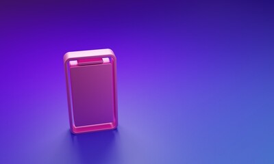 Wall Mural - pink smartphone, mobile phone icon isolated on purple-blue background. minimalism concept. 3d render