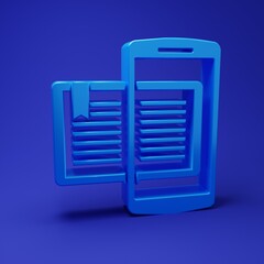 Wall Mural - blue smartphone and book icon isolated on blue background. online learning or e-learning concept. mi