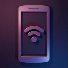 Wall Mural - purple smartphone with free wi-fi wireless connection icon isolated on purple-blue background. wirel