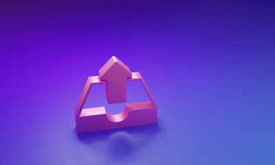 Wall Mural - pink upload inbox icon isolated on purple-blue background. minimalism concept. 3d render illustratio