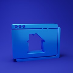 Wall Mural - blue online real estate house in browser icon isolated on blue background. home loan concept, rent, 