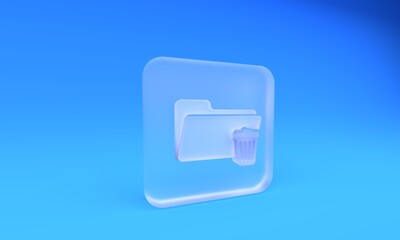 Wall Mural - frosted glass delete folder icon isolated on blue background. folder with recycle bin. delete or err