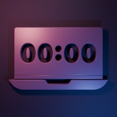 Wall Mural - purple clock on laptop screen icon isolated on purple-blue background. schedule concepts. minimalism