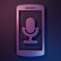 Wall Mural - purple mobile recording icon isolated on purple-blue background. mobile phone with microphone. voice