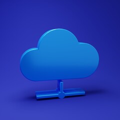 Wall Mural - blue network cloud connection icon isolated on blue background. social technology. cloud computing c