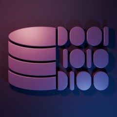 Wall Mural - purple binary code icon isolated on purple-blue background. minimalism concept. 3d render illustrati