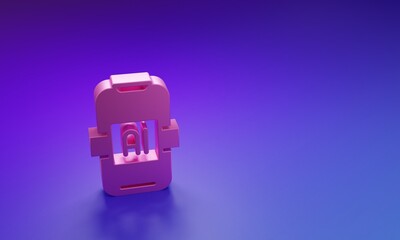 Wall Mural - pink artificial intelligence ai icon isolated on purple-blue background. machine learning, cloud com