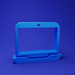 Wall Mural - blue laptop icon isolated on blue background. computer notebook with empty screen sign. minimalism c