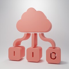 Wall Mural - Pink Cloud technology data transfer and storage icon isolated on pink background. Minimalism concept. 3D render illustration