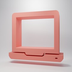 Wall Mural - Pink Laptop icon isolated on pink background. Computer notebook with empty screen sign. Minimalism concept. 3D render illustration