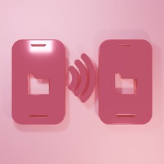 Wall Mural - pink cloud technology data transfer and storage icon isolated on pink background. minimalism concept