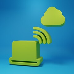 Wall Mural - green network cloud connection icon isolated on blue background. social technology. cloud computing 