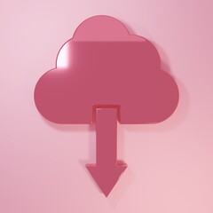 Wall Mural - pink cloud download icon isolated on pink background. minimalism concept. 3d render illustration