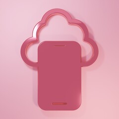 Wall Mural - pink cloud technology data transfer and storage icon isolated on pink background. minimalism concept