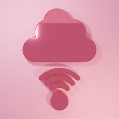 Wall Mural - pink network cloud connection icon isolated on pink background. social technology. cloud computing c