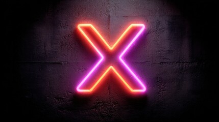 Canvas Print - neon light letter x on a dark wall background