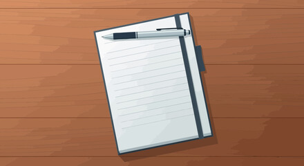 Blank Notepad and Pen on a Wooden Desk Mockup for Ideas and Writing