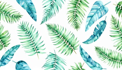 Minimalist Palm Leaves Pattern. A clean and modern seamless pattern of scattered tropical palm leaves and fern fronds on a solid background.
