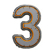 © 小さな花 - Three Dimensional Metallic Number Three with Orange Accents on Black Background